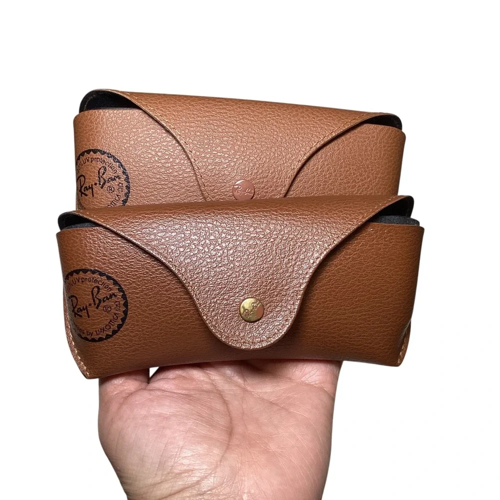 Ray-Ban Brown Pebble Grain Sunglasses Case Bundle of 2 Snap Closure Luxottica